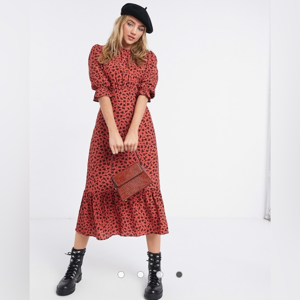 Nobody’s Child Red Floral Maxi Dress with Puff Sleeves Women’s Size 2 Small - Picture 12 of 13